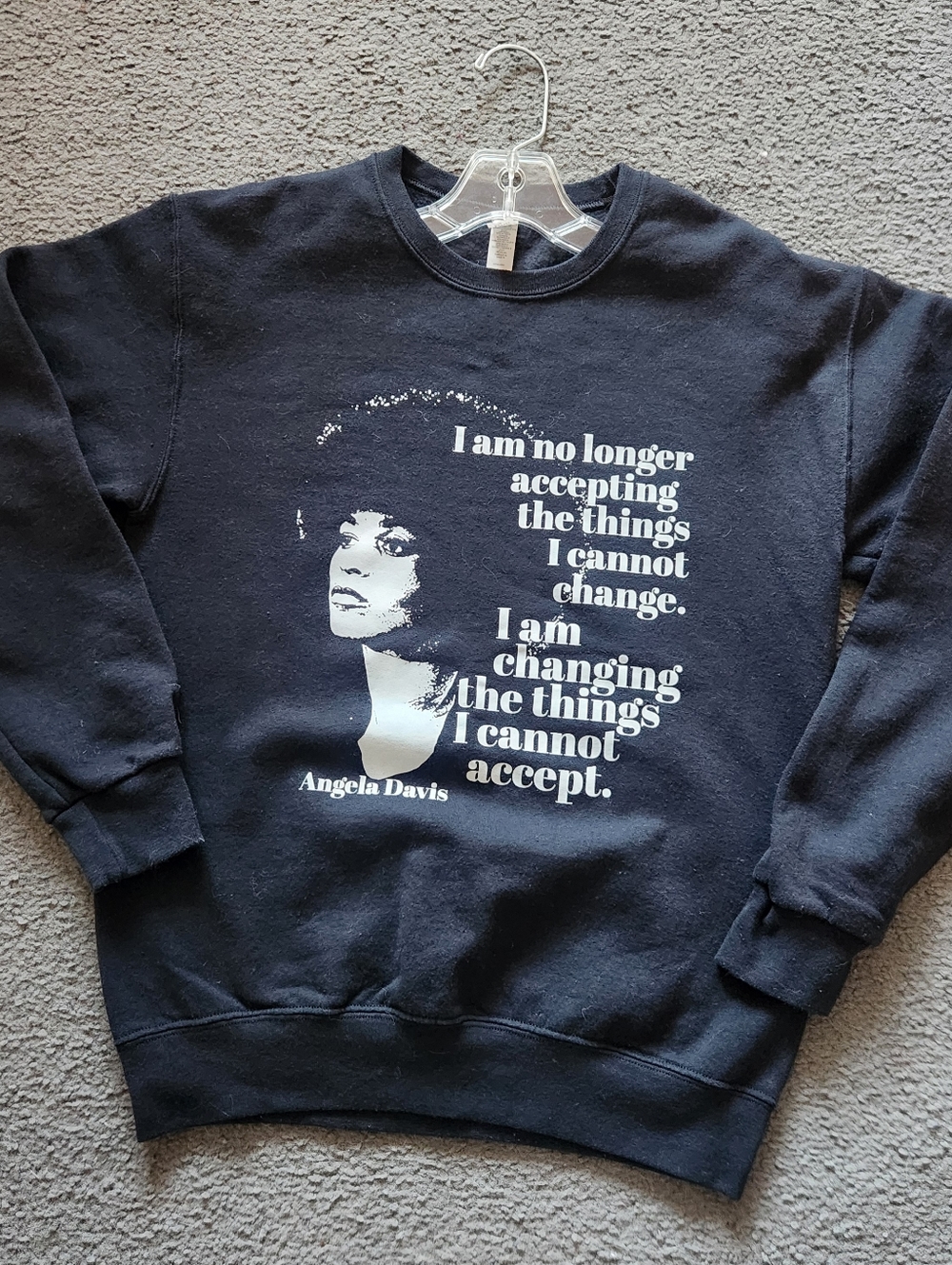 ANGELA DAVIS Women's Sweatshirt Small Black Crew Neck Social Change Vintage